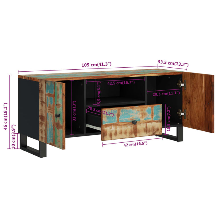 Tv-meubel 105x33,5x46 cm massief hout gerecycled bewerkt hout