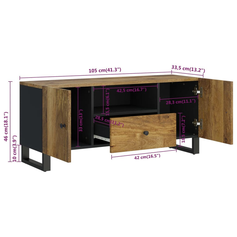 Tv-meubel 105x33,5x46 cm massief mangohout en bewerkt hout
