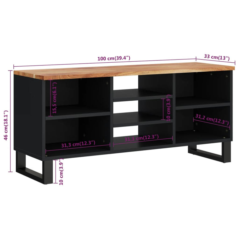 Tv-meubel 100x33x46 cm massief acaciahout en bewerkt hout MeubelReus