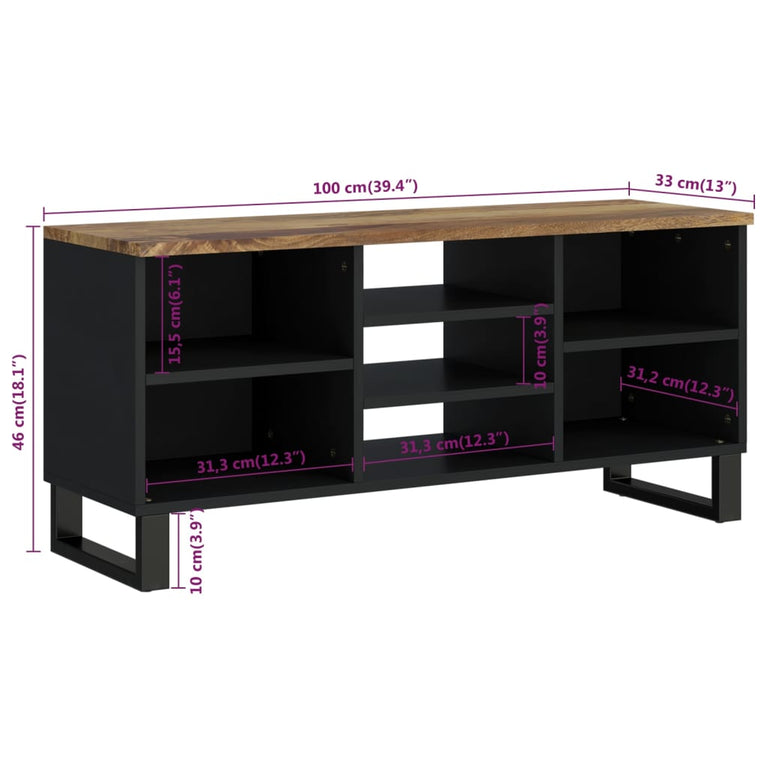 Tv-meubel 100x33x46 cm massief mangohout en bewerkt hout MeubelReus