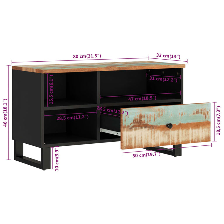 Tv-meubel 80x33x46 cm massief hergebruikt hout en bewerkt hout MeubelReus