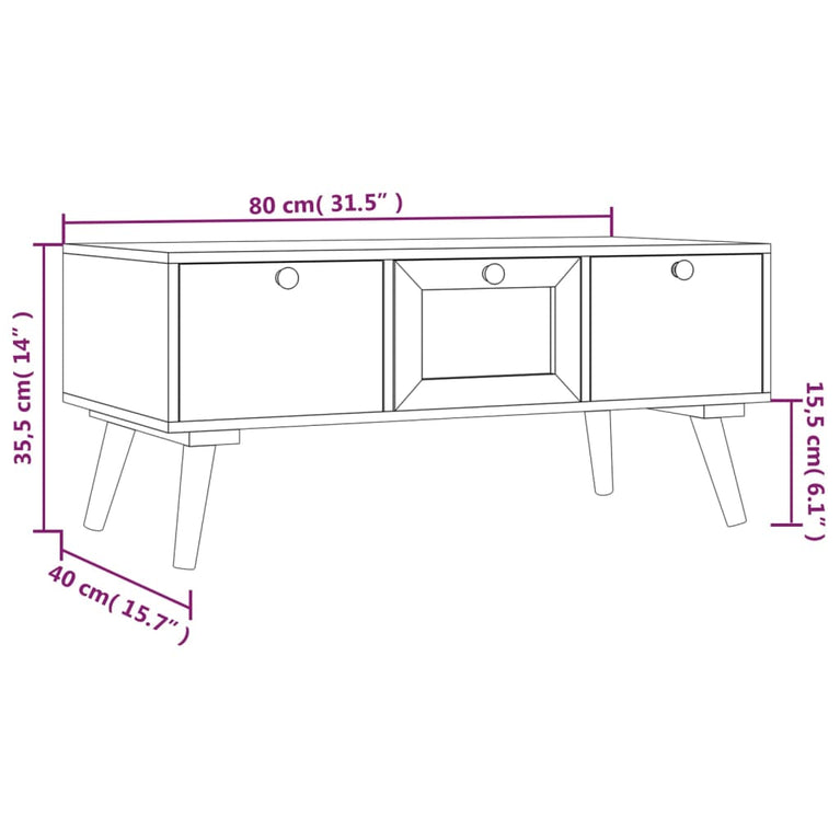 Salontafel met lades 80x40x35,5 cm bewerkt hout MeubelReus