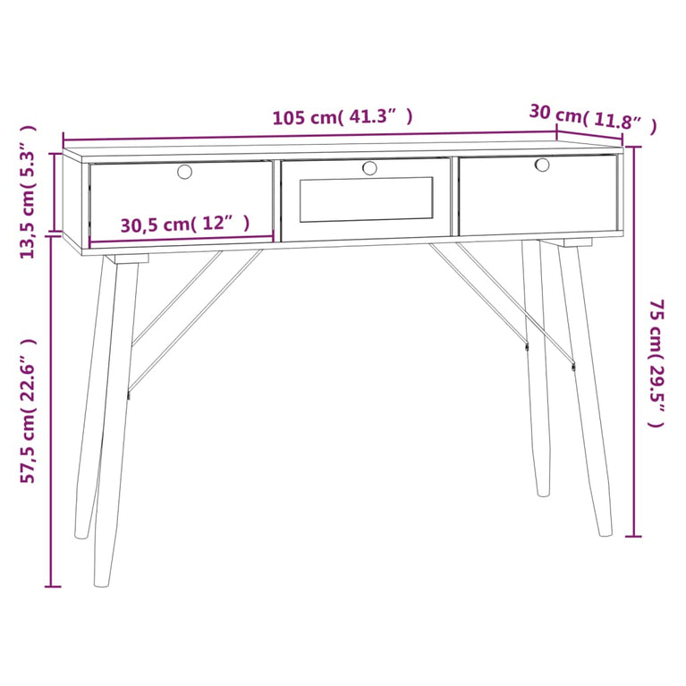 Wandtafel met lades 105x30x75 cm bewerkt hout MeubelReus