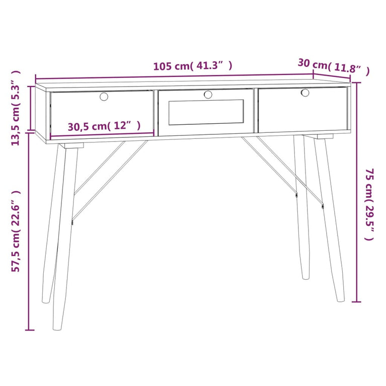 Wandtafel met lades 105x30x75 cm bewerkt hout MeubelReus