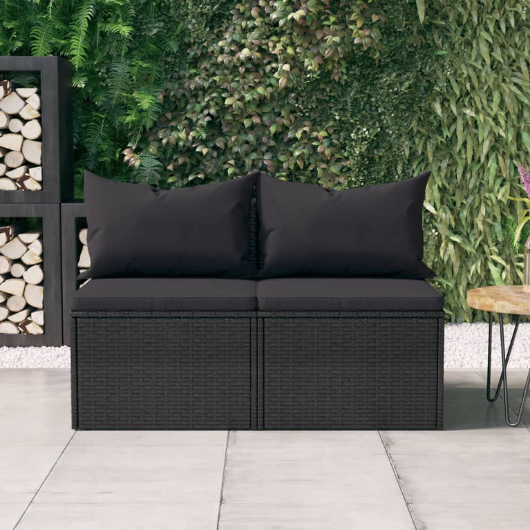 Tuinmiddenbanken met kussens 2 st poly rattan zwart MeubelReus