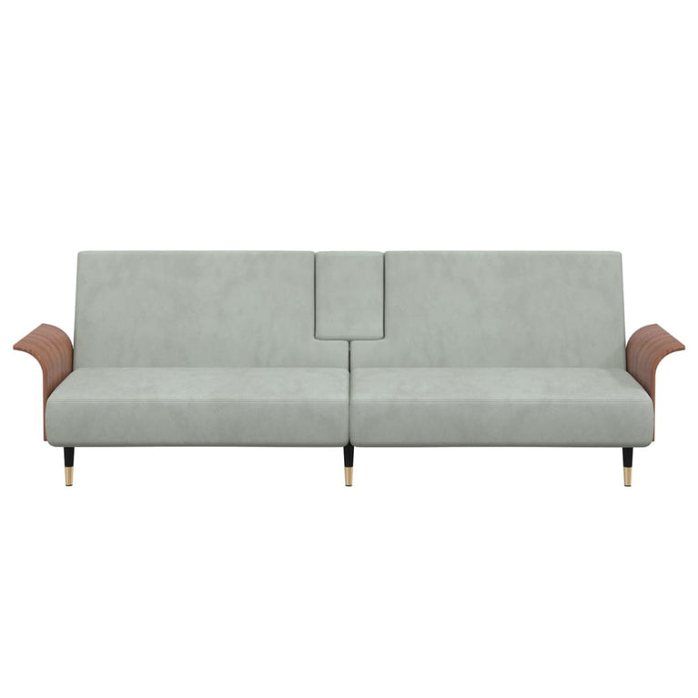 Slaapbank met bekerhouders fluweel lichtgrijs MeubelReus