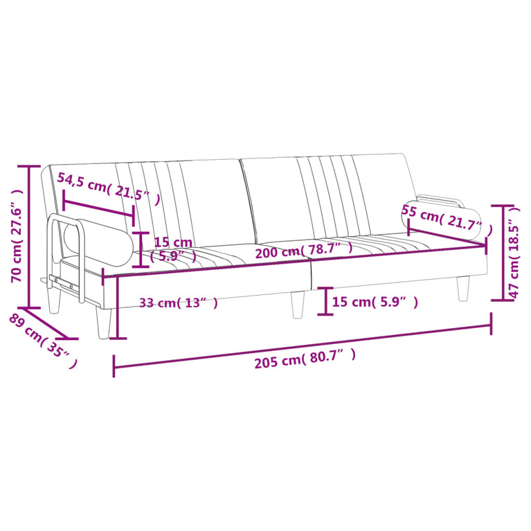 Slaapbank met armleuningen fluweel donkergroen