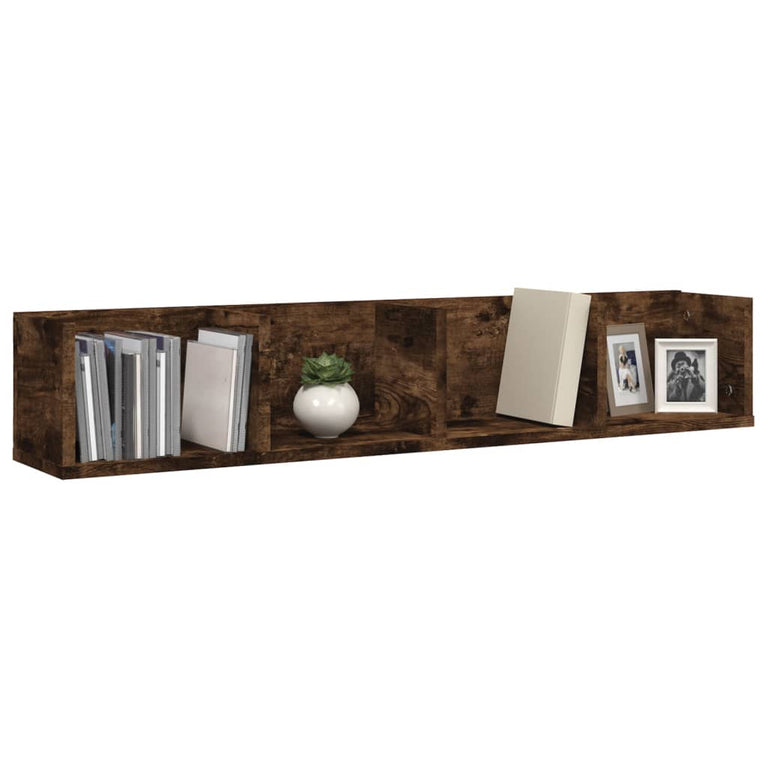 CD-wandschap 100x18x18 cm bewerkt hout gerookt eikenkleurig