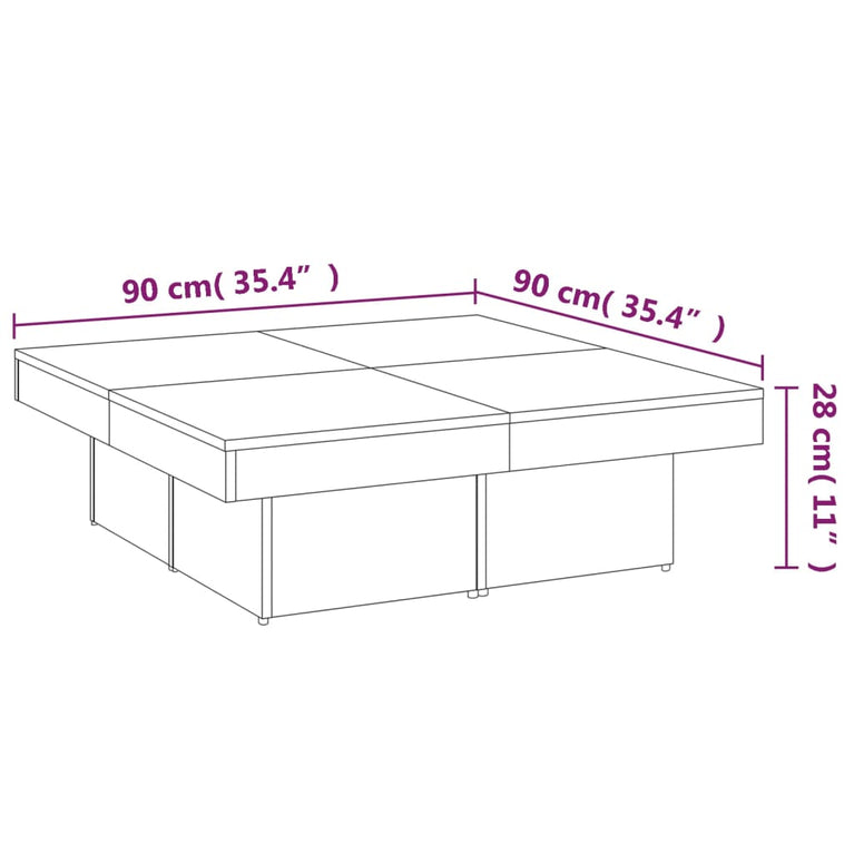 Salontafel 90x90x28 cm bewerkt hout gerookt eikenkleurig MeubelReus