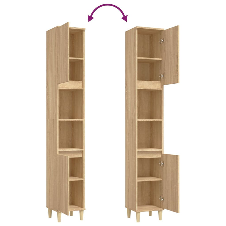 Badkamerkast 30x30x190 cm bewerkt hout sonoma eikenkleurig