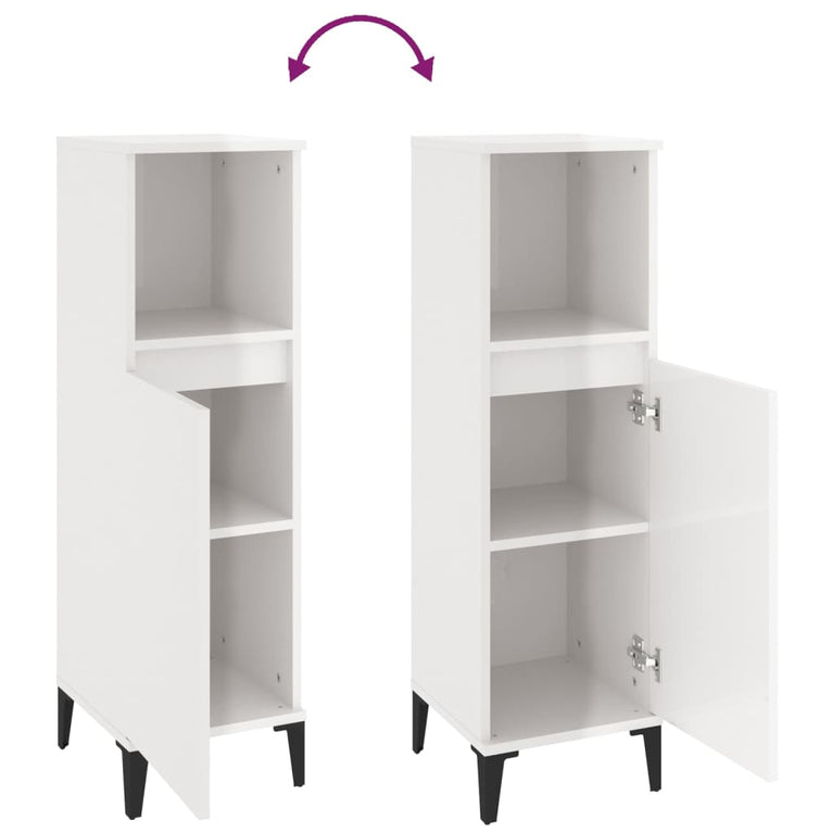 Badkamerkast 30x30x100 cm bewerkt hout hoogglans wit MeubelReus