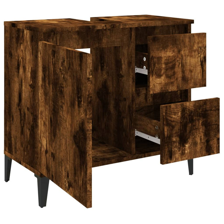 Badkamerkast 65x33x60 cm bewerkt hout gerookt eikenkleurig MeubelReus