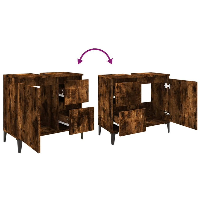 Badkamerkast 65x33x60 cm bewerkt hout gerookt eikenkleurig MeubelReus