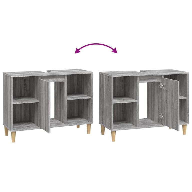 Wastafelkast 80x33x60 cm bewerkt hout grijs sonoma eikenkleurig MeubelReus