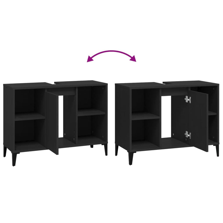 Wastafelkast 80x33x60 cm bewerkt hout zwart MeubelReus