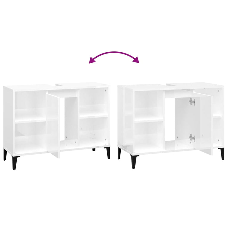 Wastafelkast 80x33x60 cm bewerkt hout hoogglans wit MeubelReus