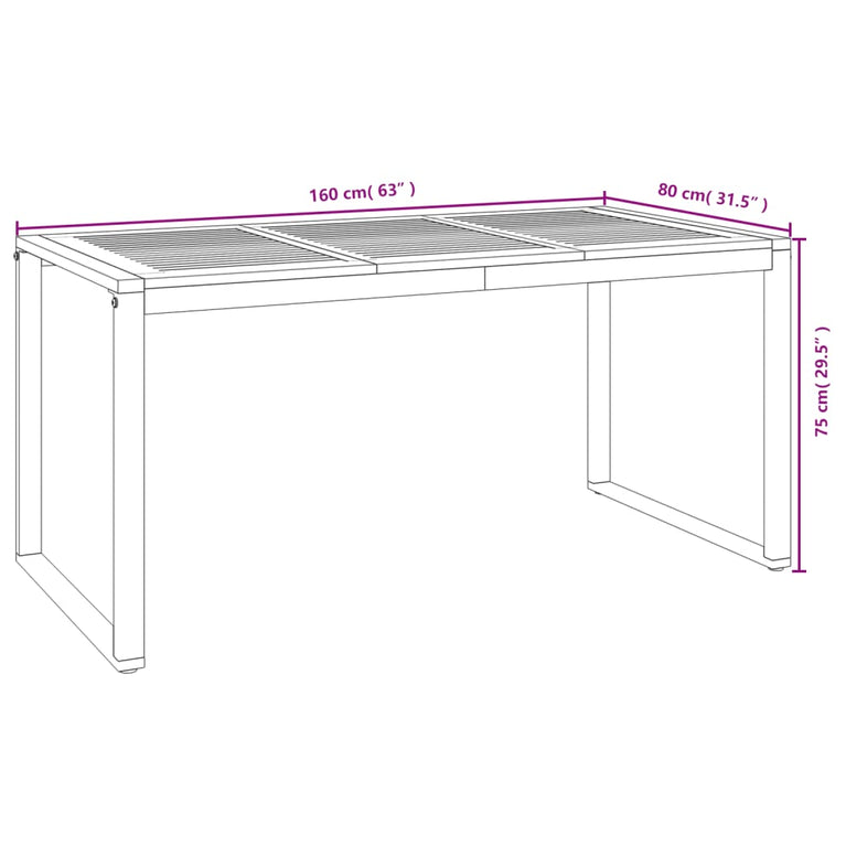 Tuintafel met U-vormige poten 160x80x75 cm massief acaciahout MeubelReus
