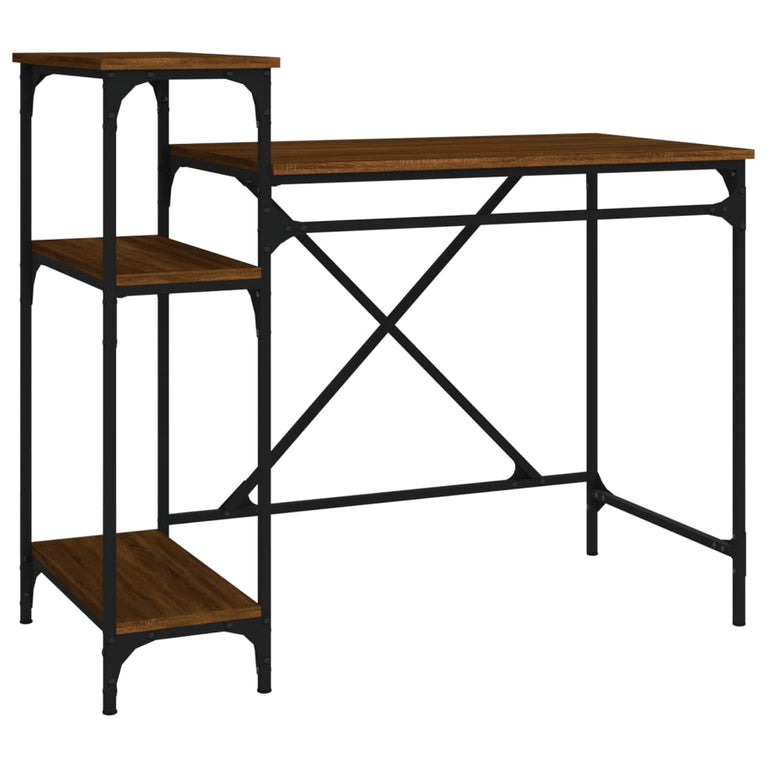 Bureau met schappen 105x50x90 bewerkt hout en ijzer bruineiken MeubelReus