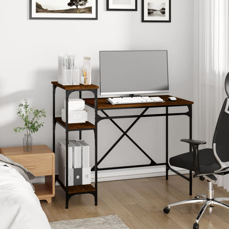 Bureau met schappen 105x50x90 bewerkt hout en ijzer bruineiken MeubelReus