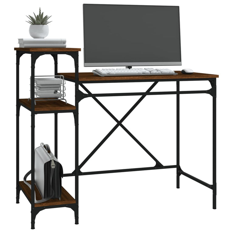 Bureau met schappen 105x50x90 bewerkt hout en ijzer bruineiken MeubelReus
