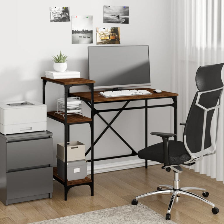 Bureau met schappen 105x50x90 bewerkt hout en ijzer bruineiken MeubelReus