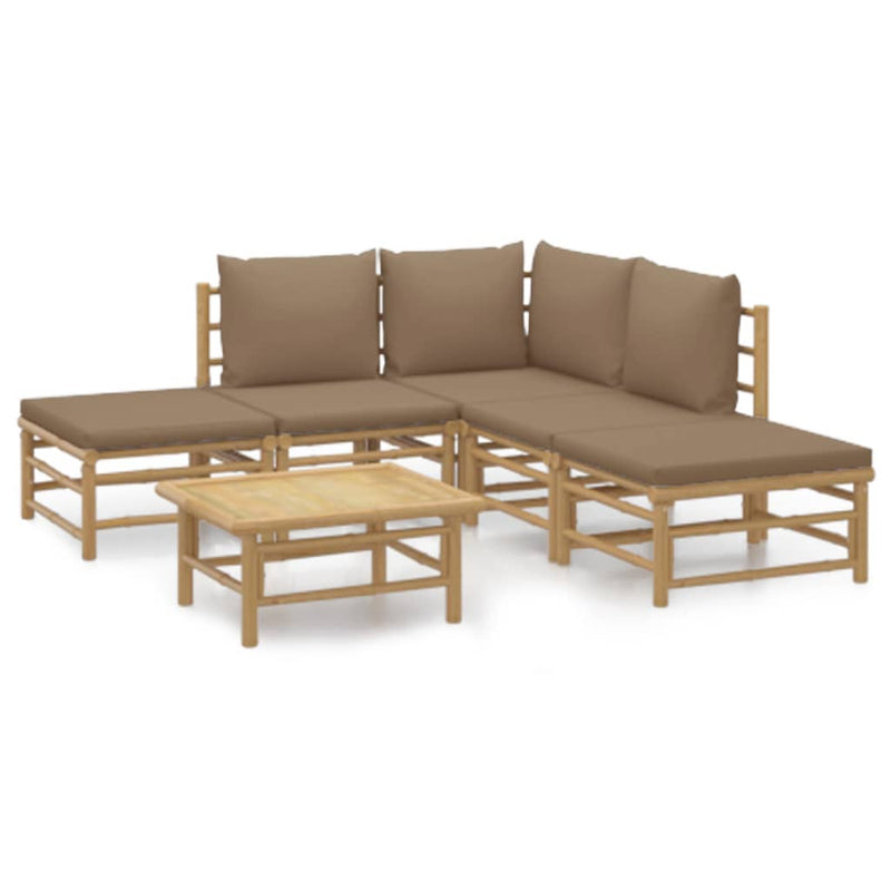 6-delige Loungeset met kussens bamboe taupe