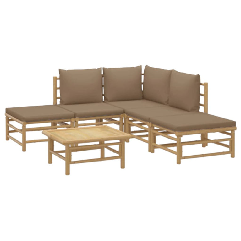 6-delige Loungeset met kussens bamboe taupe