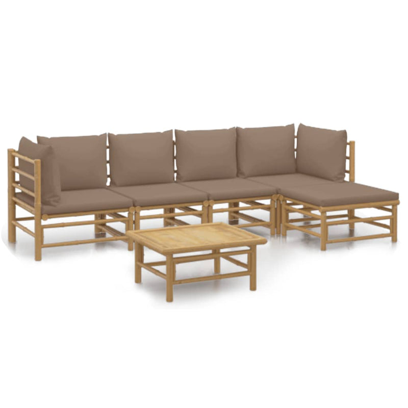 6-delige Loungeset met kussens bamboe taupe MeubelReus