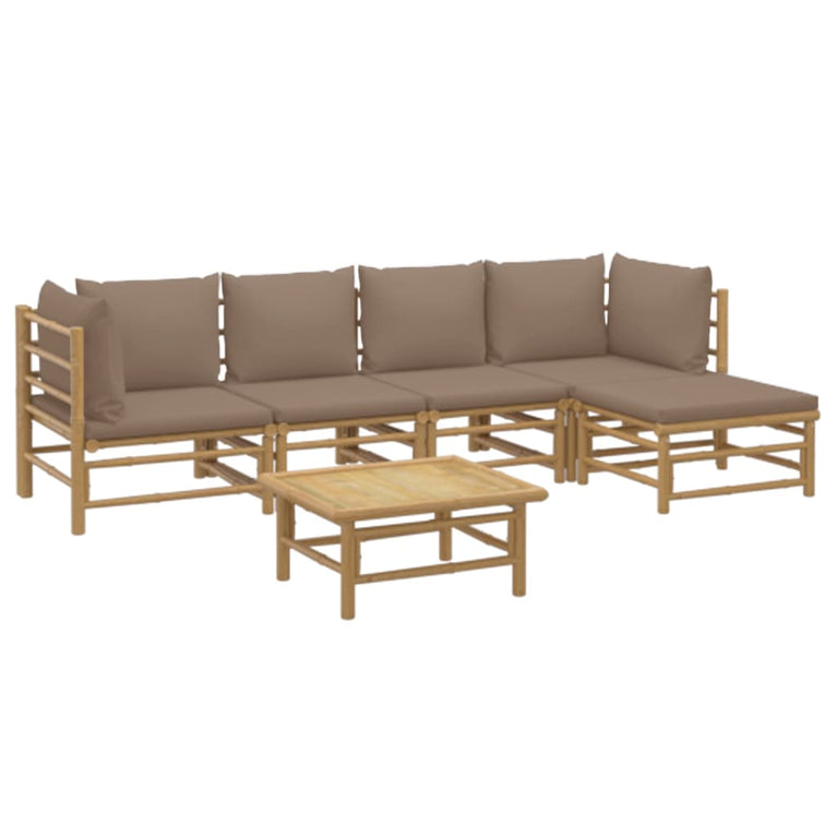 6-delige Loungeset met kussens bamboe taupe MeubelReus