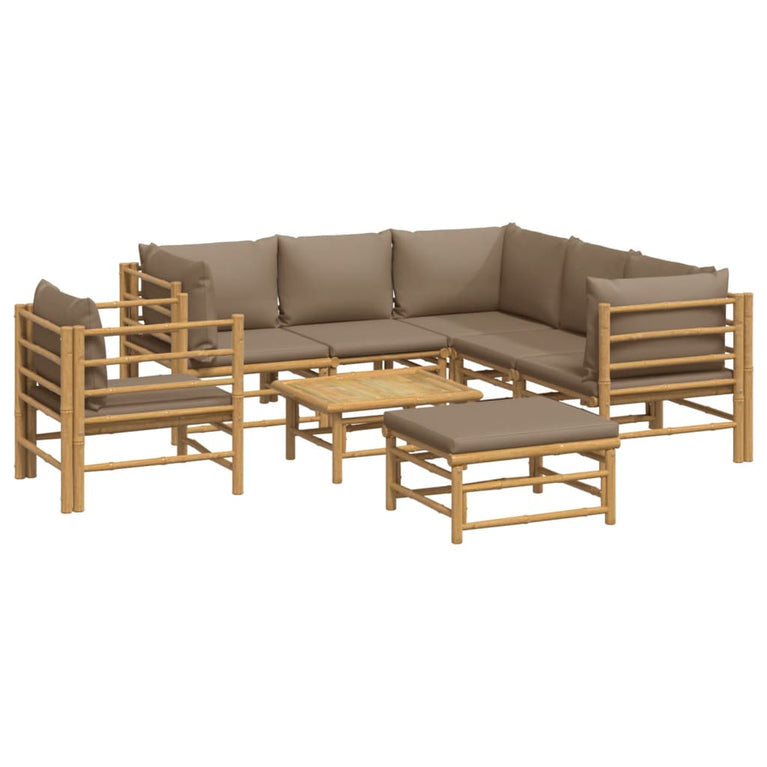 8-delige Loungeset met kussens bamboe taupe MeubelReus
