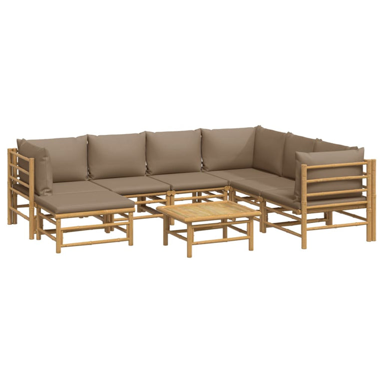 8-delige Loungeset met kussens bamboe taupe MeubelReus