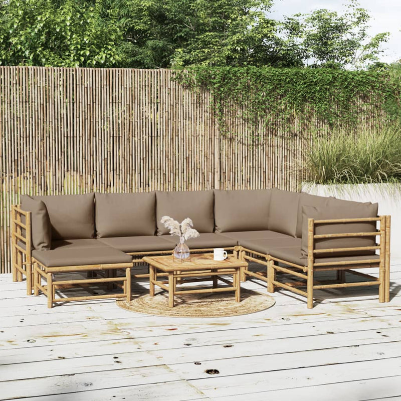 8-delige Loungeset met kussens bamboe taupe MeubelReus
