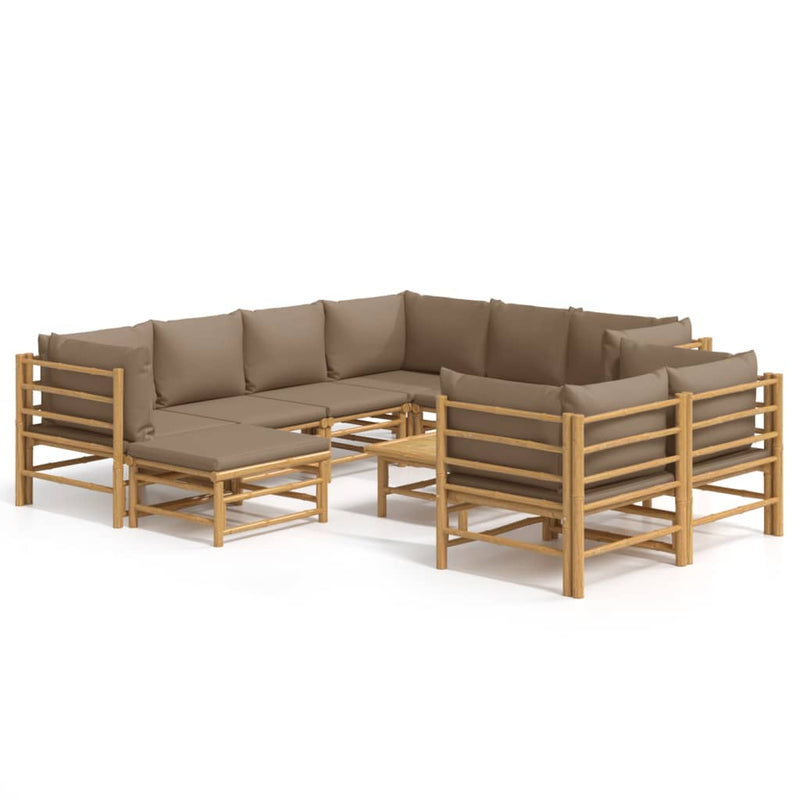 10-delige Loungeset met kussens bamboe taupe MeubelReus