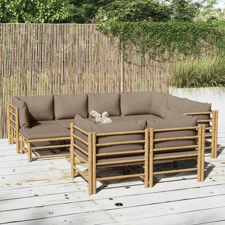 10-delige Loungeset met kussens bamboe taupe MeubelReus