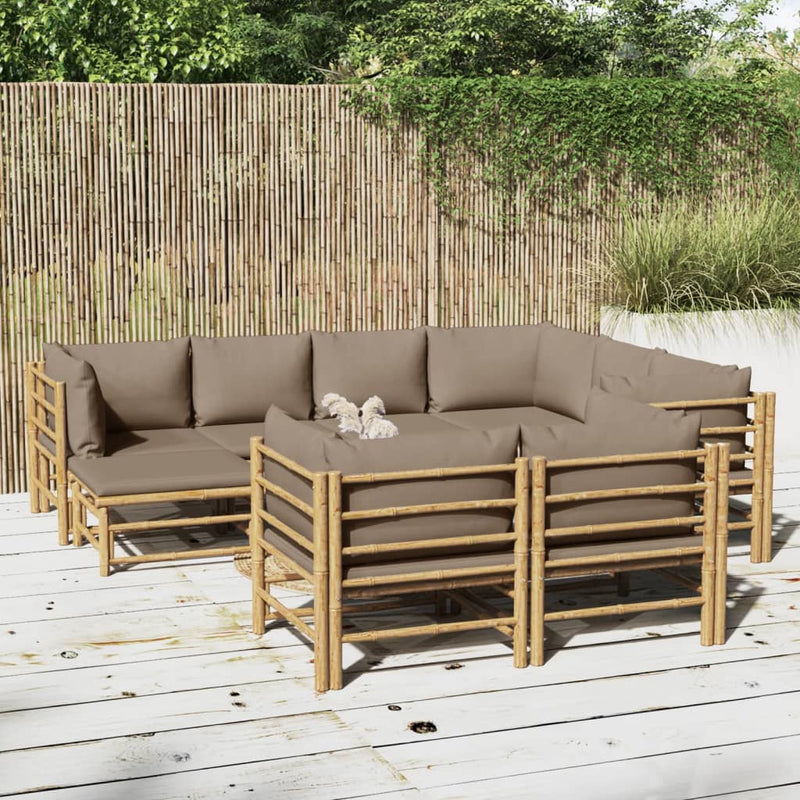 10-delige Loungeset met kussens bamboe taupe MeubelReus