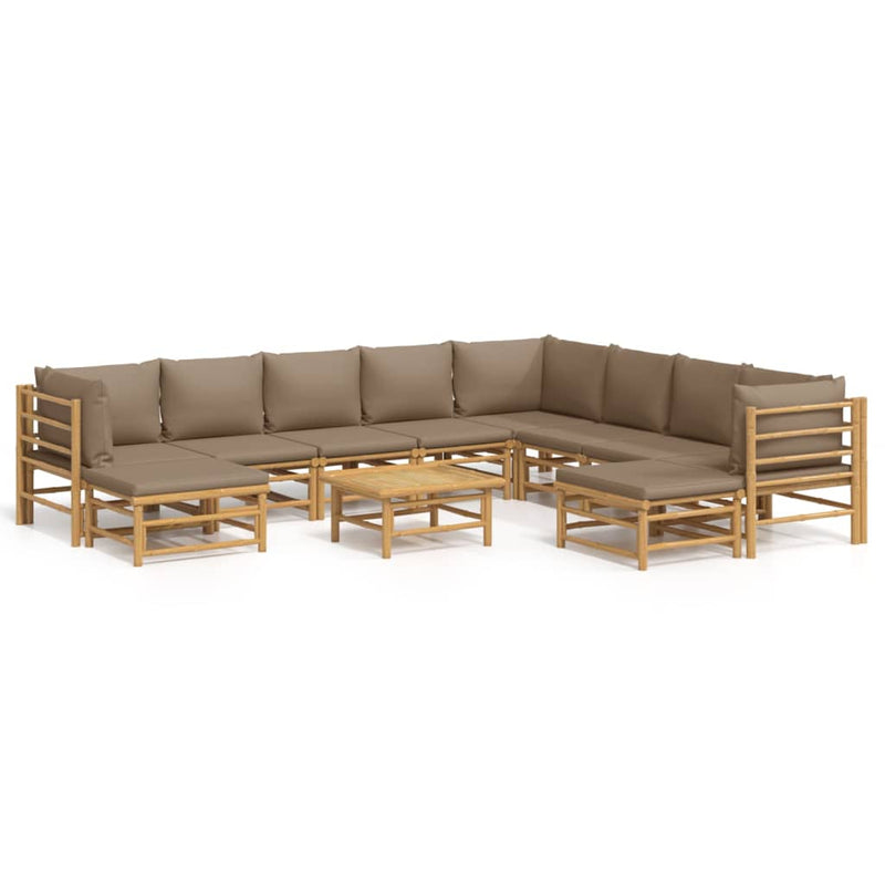 11-delige Loungeset met kussens bamboe taupe