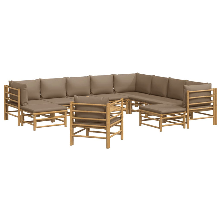 12-delige Loungeset met kussens bamboe taupe