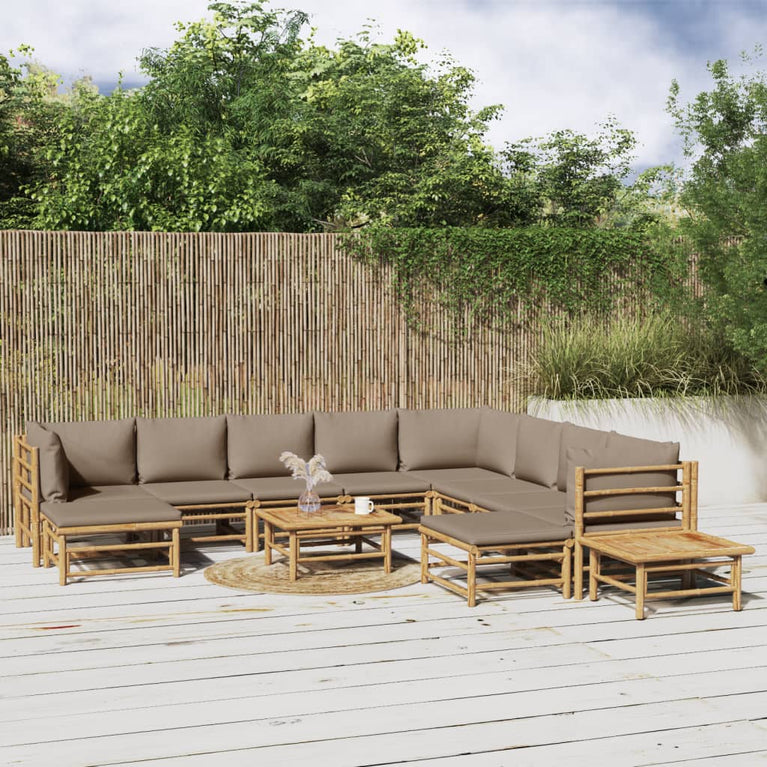 12-delige Loungeset met kussens bamboe taupe MeubelReus