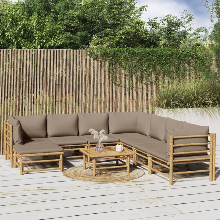 9-delige Loungeset met kussens bamboe taupe MeubelReus
