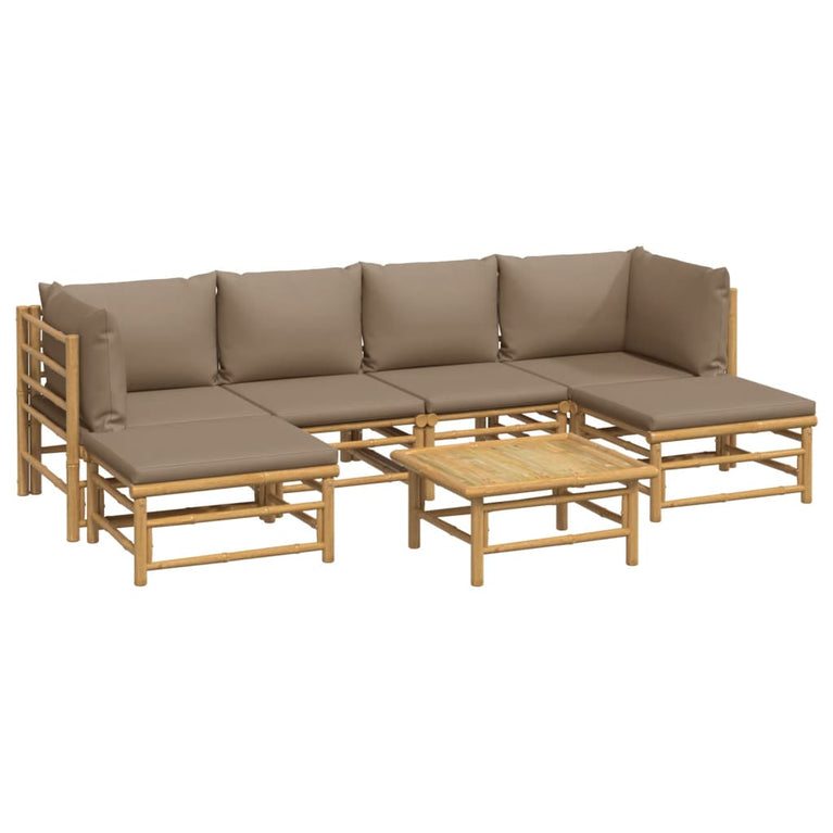 7-delige Loungeset met kussens bamboe taupe