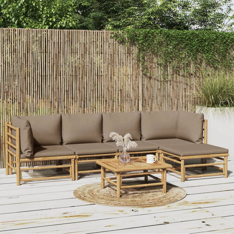 6-delige Loungeset met kussens bamboe taupe MeubelReus