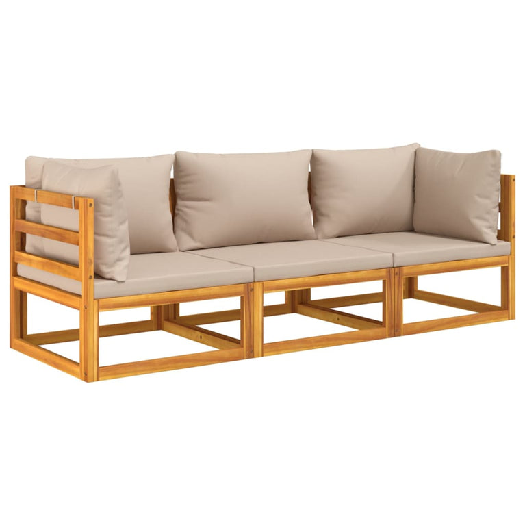 3-delige Loungeset met kussens massief hout taupe MeubelReus