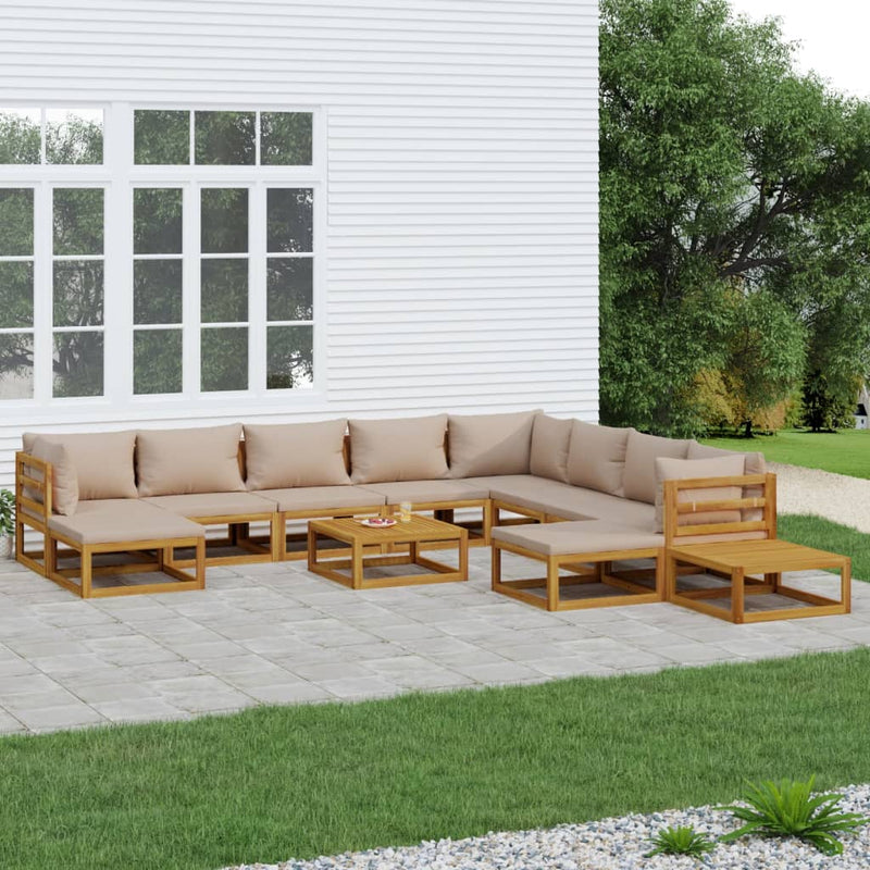 12-delige Loungeset met kussens massief hout taupe MeubelReus