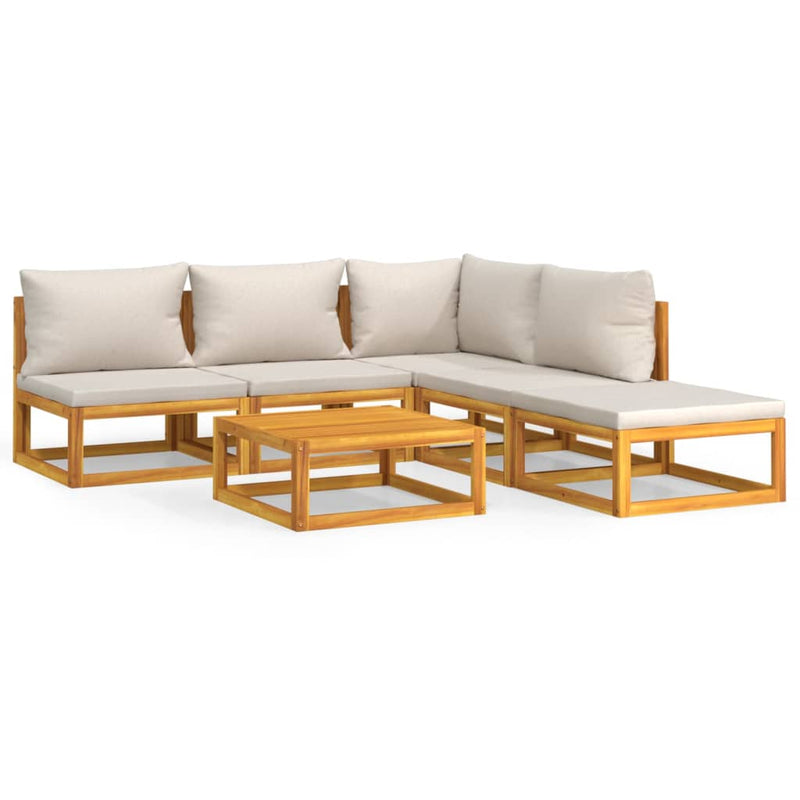 6-delige Loungeset met lichtgrijze kussens massief hout MeubelReus