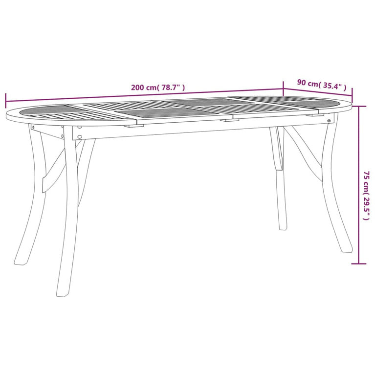 Tuintafel 200x90x75 cm massief acaciahout MeubelReus