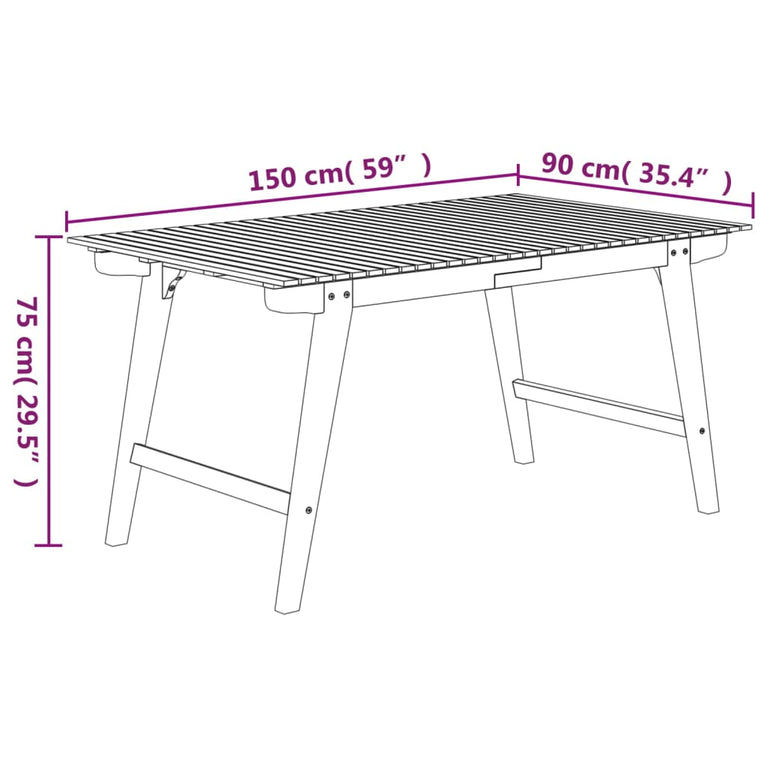 Tuintafel 150x90x75 cm massief acaciahout MeubelReus