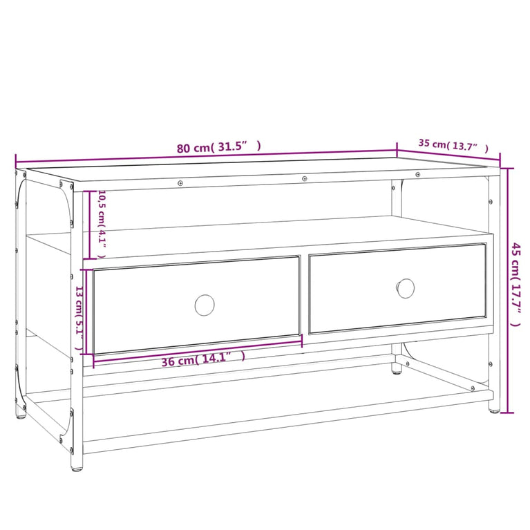 Tv-meubel 80x35x45 cm bewerkt hout grijs sonoma eikenkleurig MeubelReus