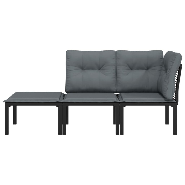 3-delige Loungeset met kussens poly rattan zwart en grijs MeubelReus