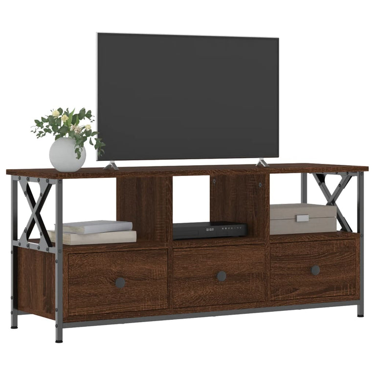Tv-meubel 102x33x45 cm bewerkt hout en ijzer bruin eikenkleur MeubelReus