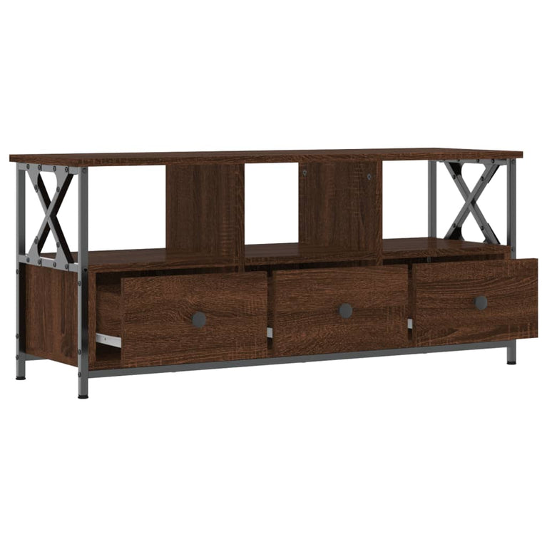 Tv-meubel 102x33x45 cm bewerkt hout en ijzer bruin eikenkleur MeubelReus